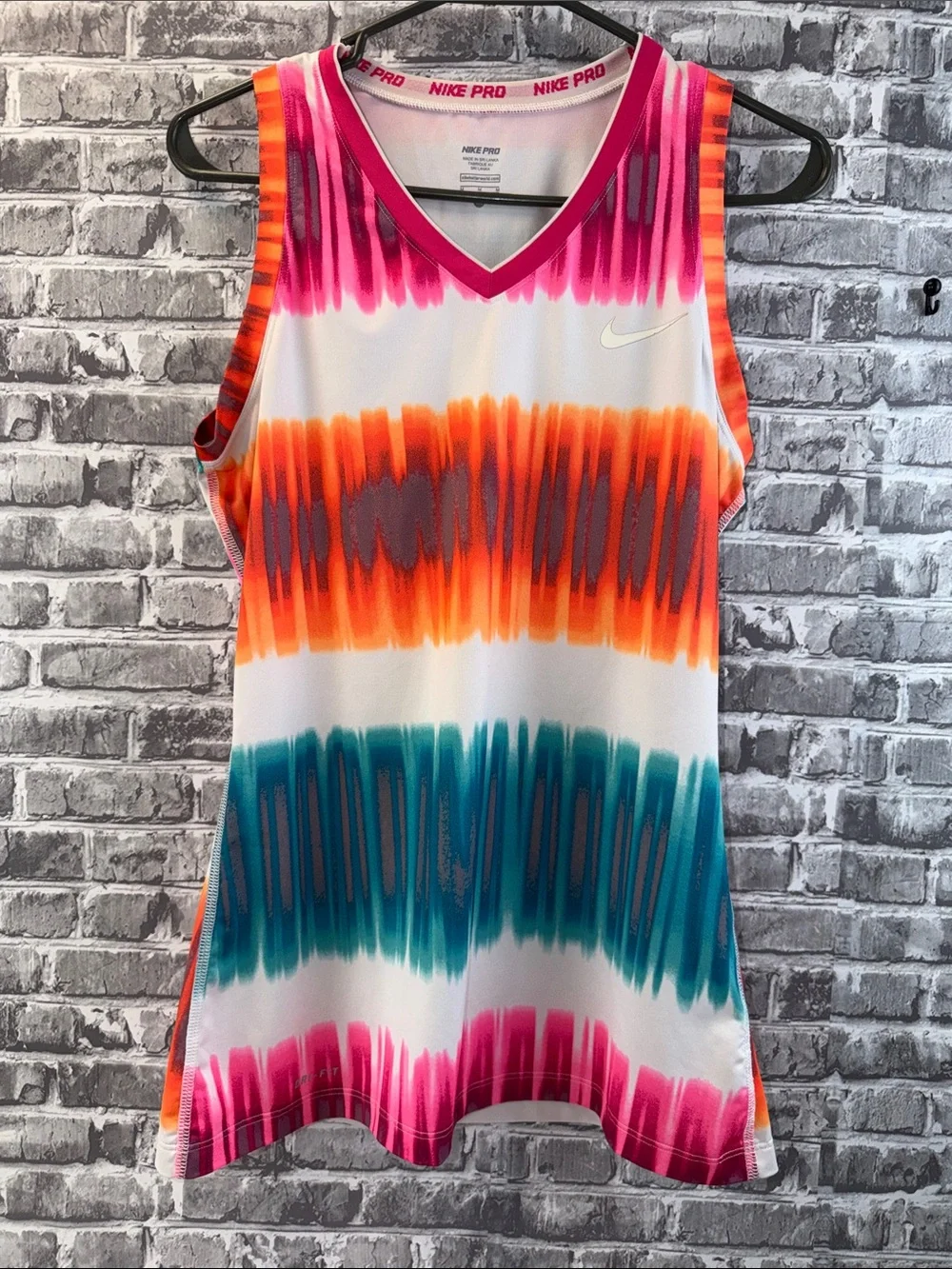 Nike‎ Pro Bright Pink Orange Teal Stripe Performance Tank